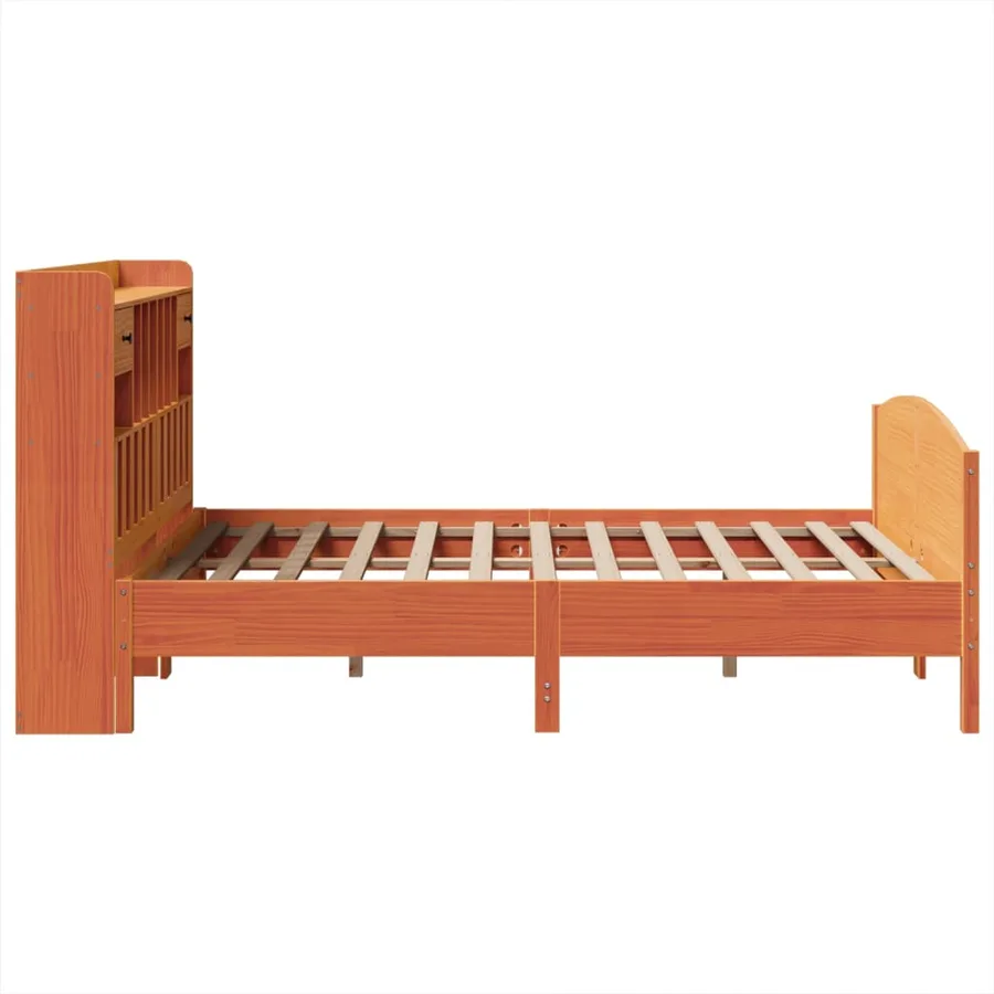 Lit bibliothèque sans matelas cire marron 150x200 cm pin massif - 5