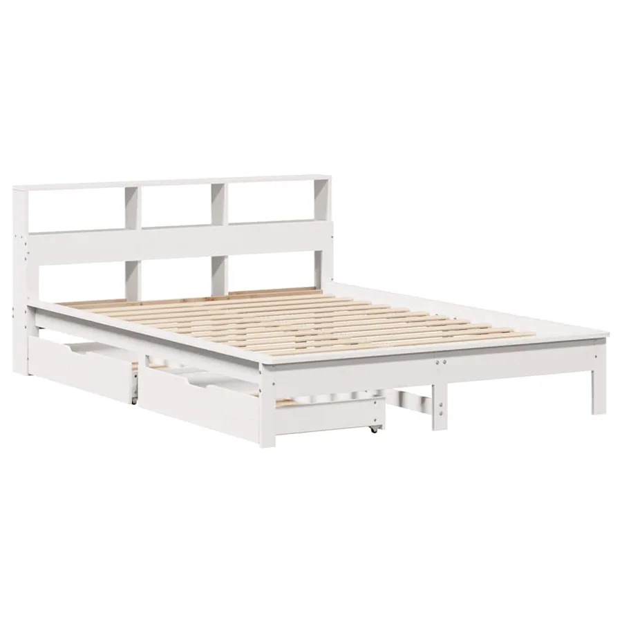 Lit bibliothèque sans matelas blanc 150x200 cm bois pin massif - 3