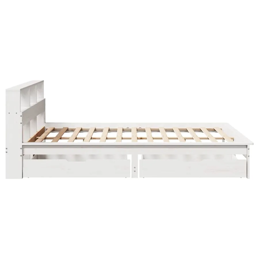Lit bibliothèque sans matelas blanc 150x200 cm bois pin massif - 5