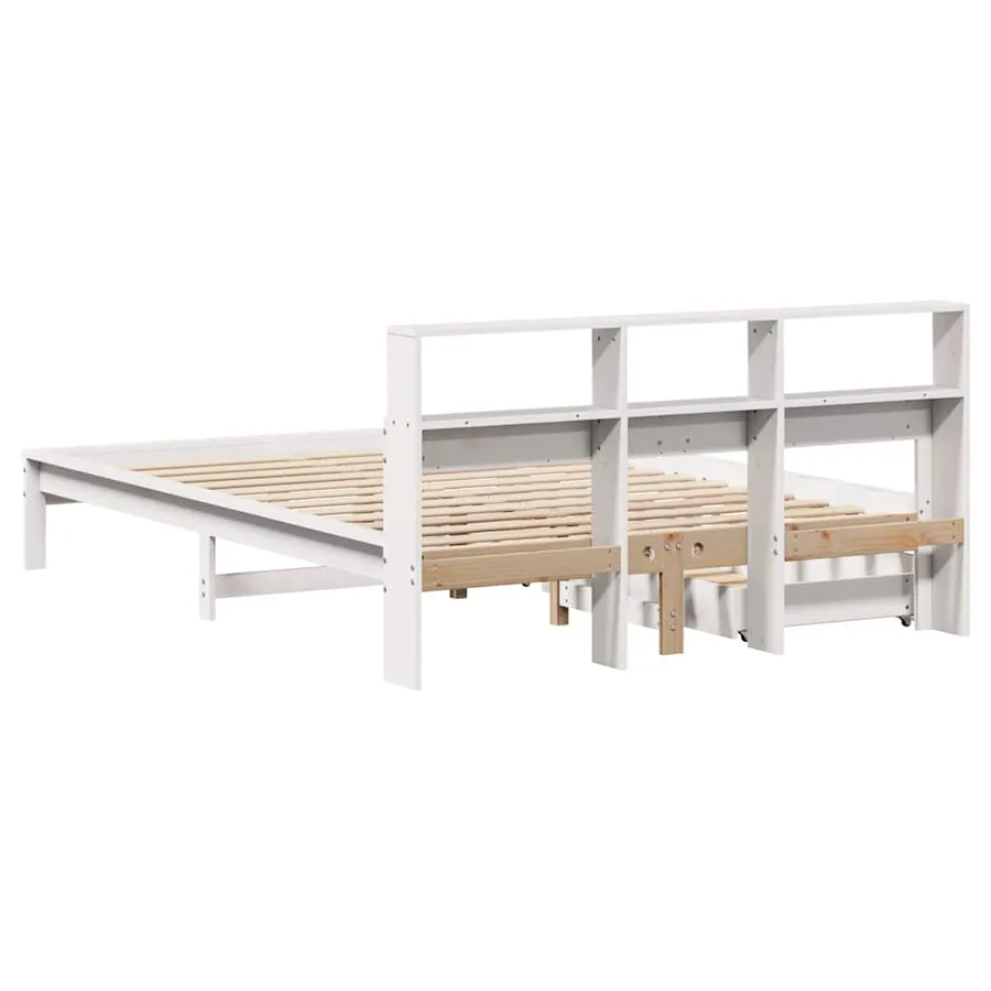Lit bibliothèque sans matelas blanc 150x200 cm bois pin massif - 6