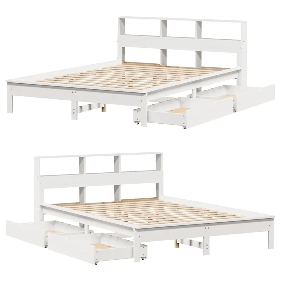 Lit bibliothèque sans matelas blanc 150x200 cm bois pin massif - 9