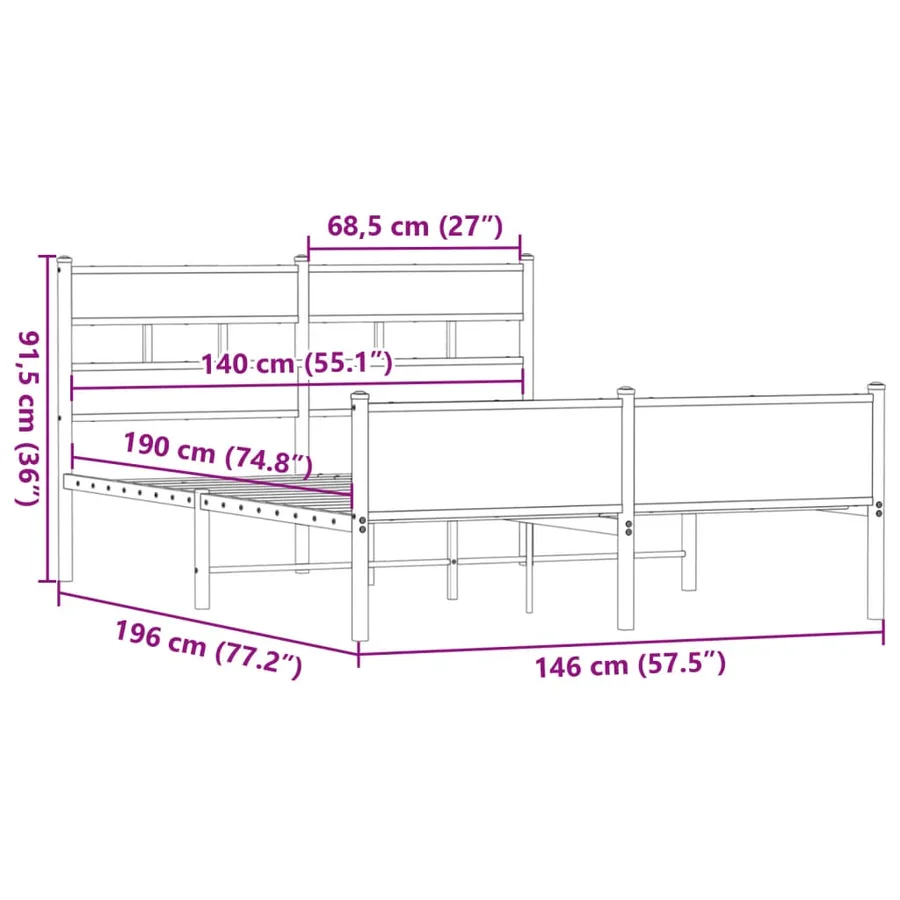 Cadre de lit sans matelas chêne fumé 140x190 cm bois ingénierie - 9