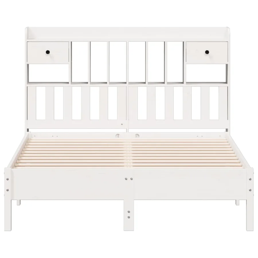 Lit bibliothèque sans matelas blanc 135x190 cm bois pin massif - 4