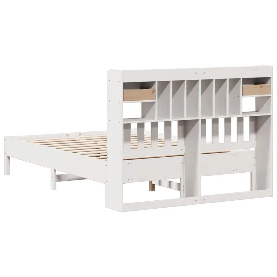 Lit bibliothèque sans matelas blanc 135x190 cm bois pin massif - 6