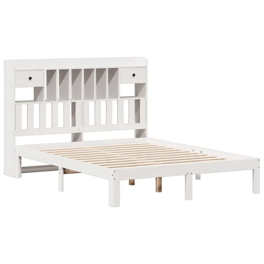 Lit bibliothèque sans matelas blanc 135x190 cm bois pin massif - 3