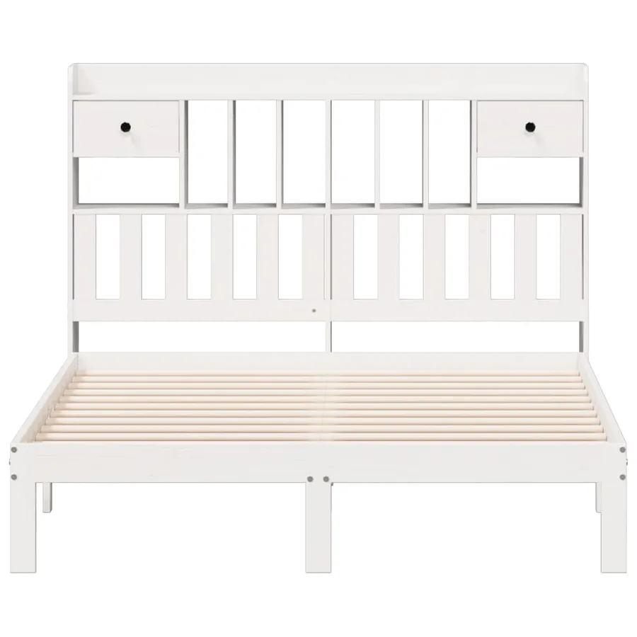 Lit bibliothèque sans matelas blanc 135x190 cm bois pin massif - 4