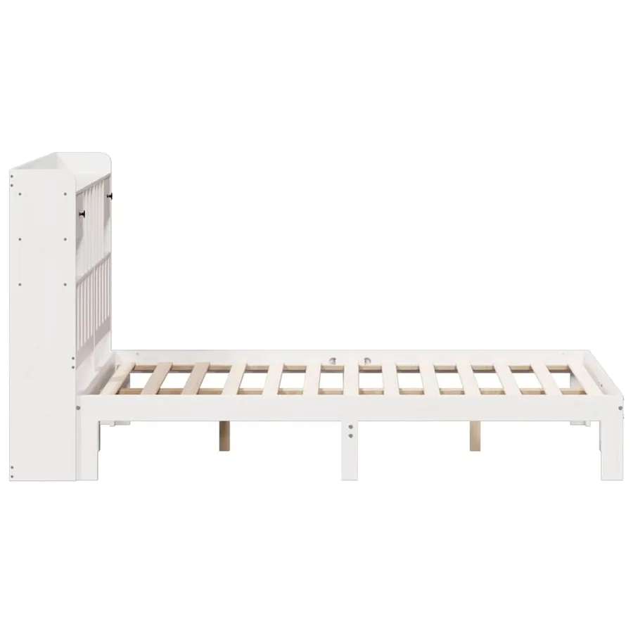 Lit bibliothèque sans matelas blanc 135x190 cm bois pin massif - 5