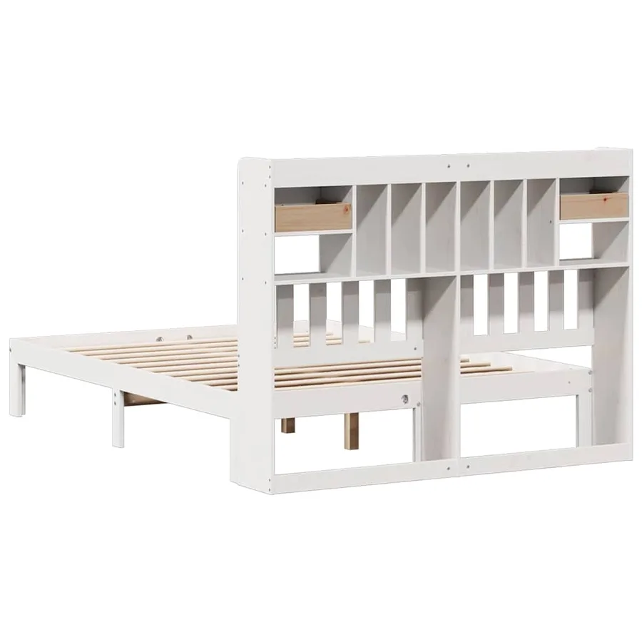 Lit bibliothèque sans matelas blanc 135x190 cm bois pin massif - 6