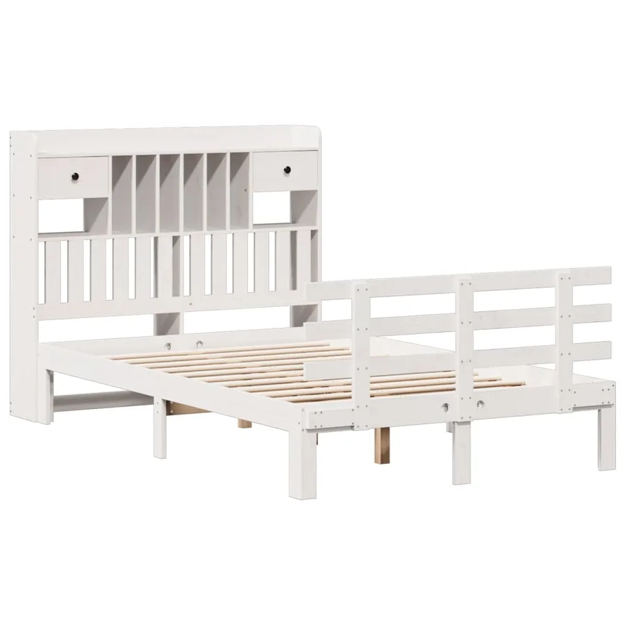 Lit bibliothèque sans matelas blanc 135x190 cm bois pin massif - 3