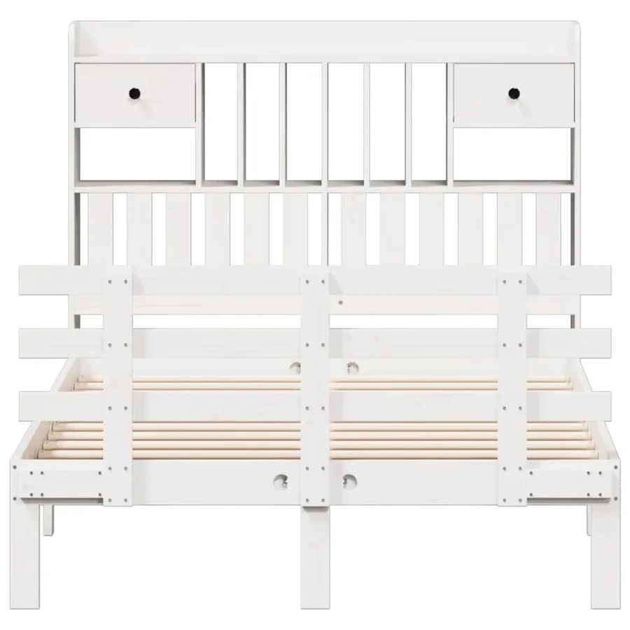 Lit bibliothèque sans matelas blanc 135x190 cm bois pin massif - 4