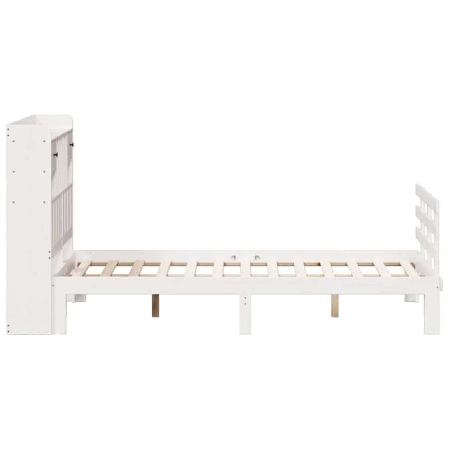 Lit bibliothèque sans matelas blanc 135x190 cm bois pin massif - 5