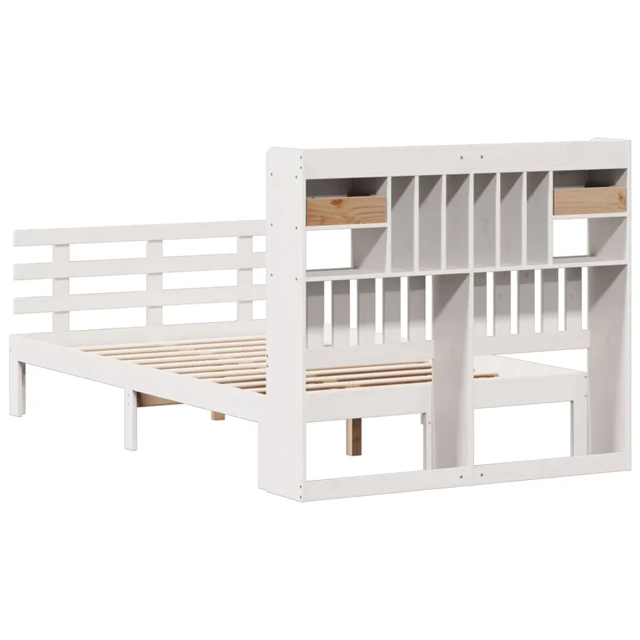 Lit bibliothèque sans matelas blanc 135x190 cm bois pin massif - 6