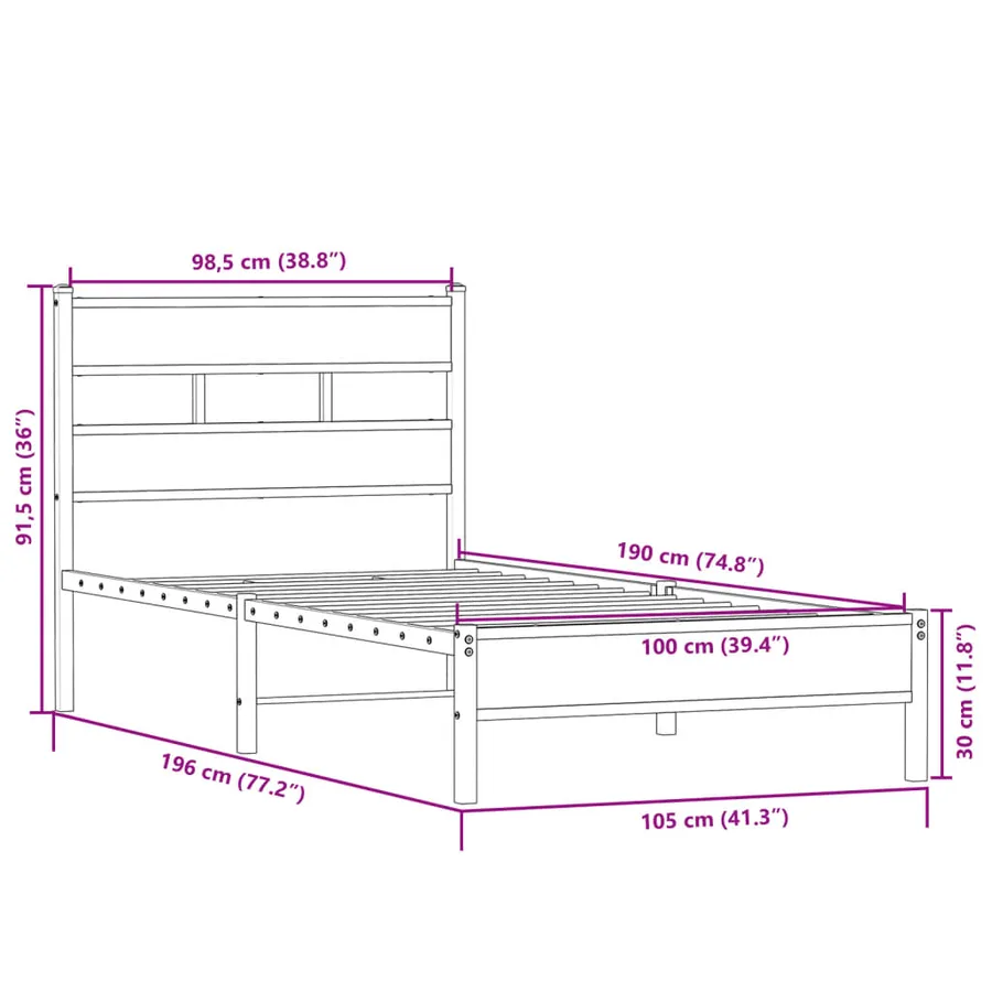 Cadre de lit sans matelas chêne sonoma 100x190 cm - 9