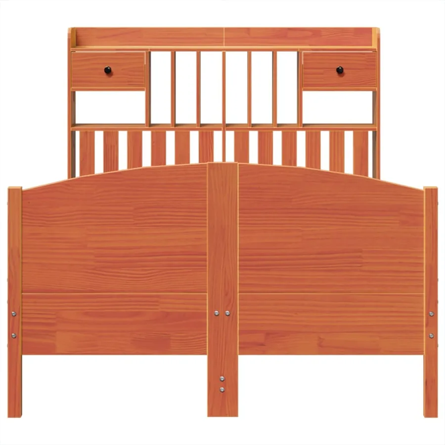 Lit bibliothèque sans matelas cire marron 135x190 cm pin massif - 4