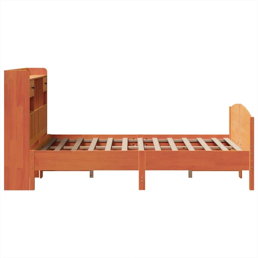 Lit bibliothèque sans matelas cire marron 135x190 cm pin massif - 5