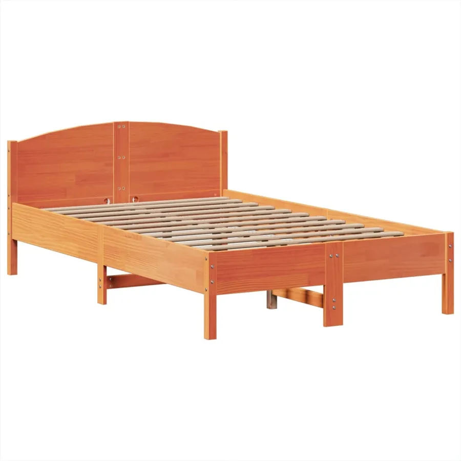 Lit bibliothèque sans matelas cire marron 135x190 cm pin massif - 8