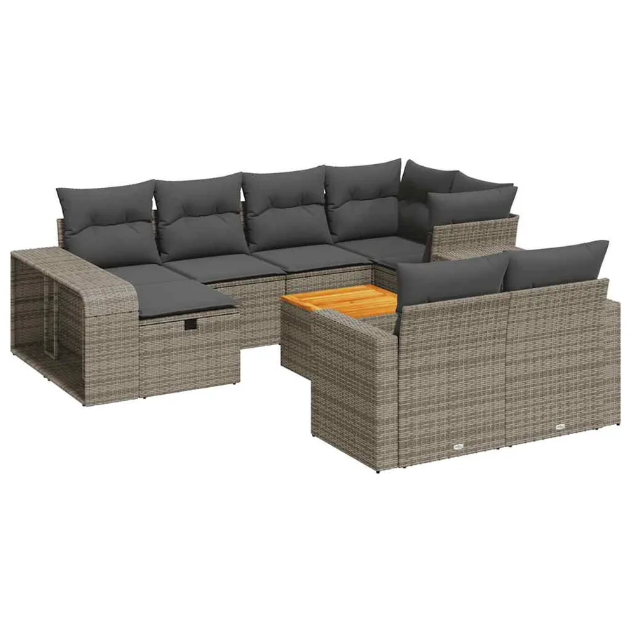 Salon de jardin 11 pcs avec coussins gris résine tressée - 2