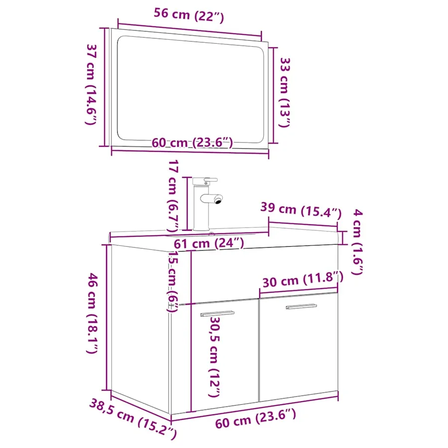 Ensemble de meubles de salle de bain 3 pcs chêne sonoma - 10