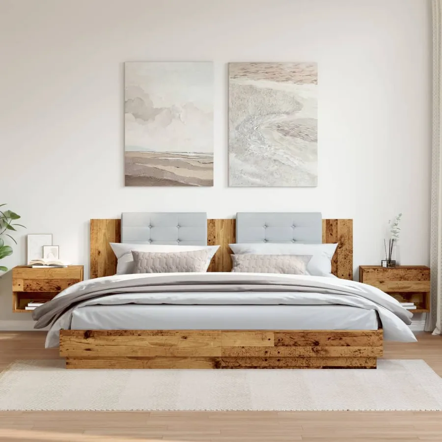 Tables de chevet murales 2 pcs vieux bois - 3