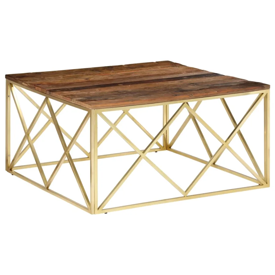 Table basse doré acier inoxydable et bois de mélèze massif - 2