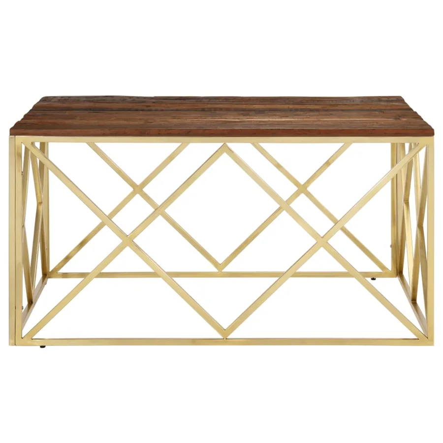 Table basse doré acier inoxydable et bois de mélèze massif - 3