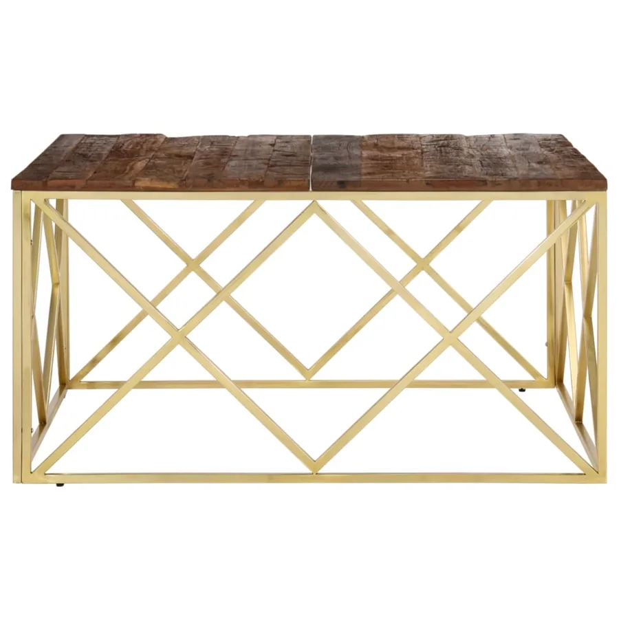 Table basse doré acier inoxydable et bois de mélèze massif - 4
