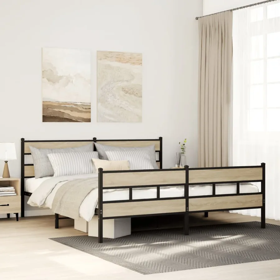 Cadre de lit en métal sans matelas chêne sonoma 193x203 cm