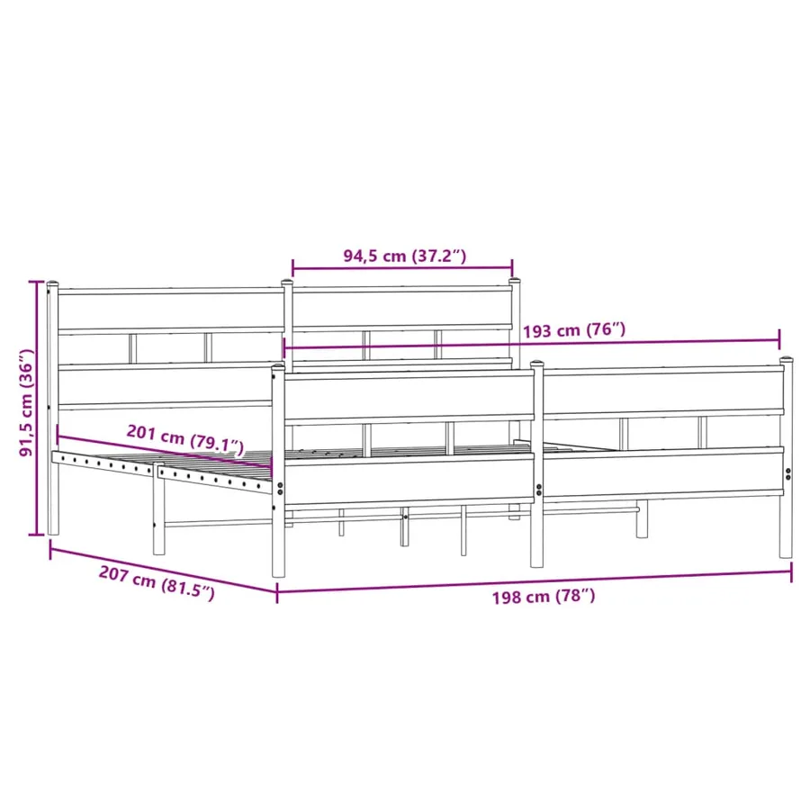 Cadre de lit en métal sans matelas chêne sonoma 193x203 cm - 9