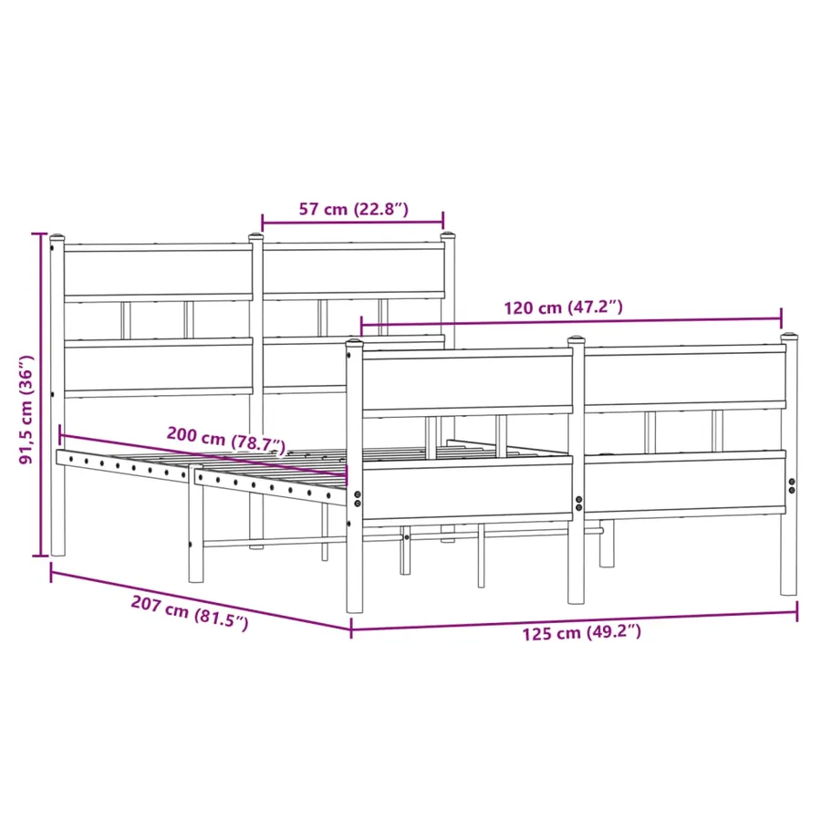 Cadre de lit en métal sans matelas chêne sonoma 120x200 cm - 9