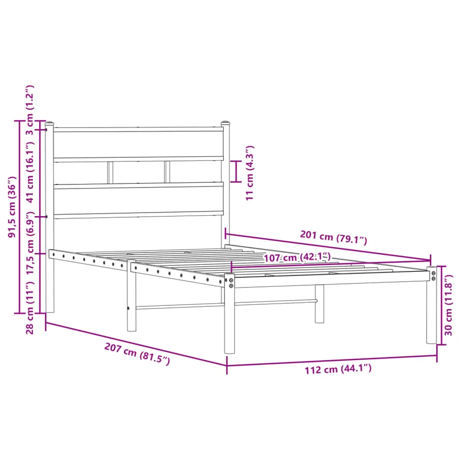 Cadre de lit sans matelas avec tête de lit 107x203 cm - 9