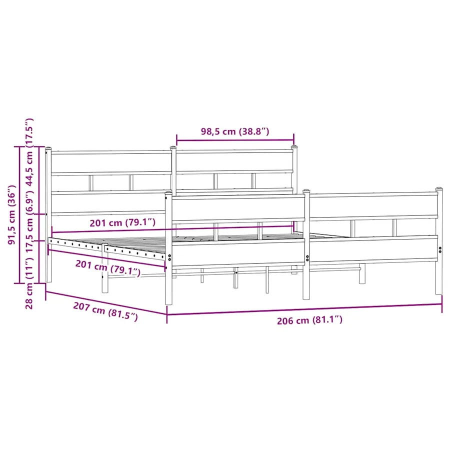 Cadre de lit en métal sans matelas chêne marron 200x200 cm - 9