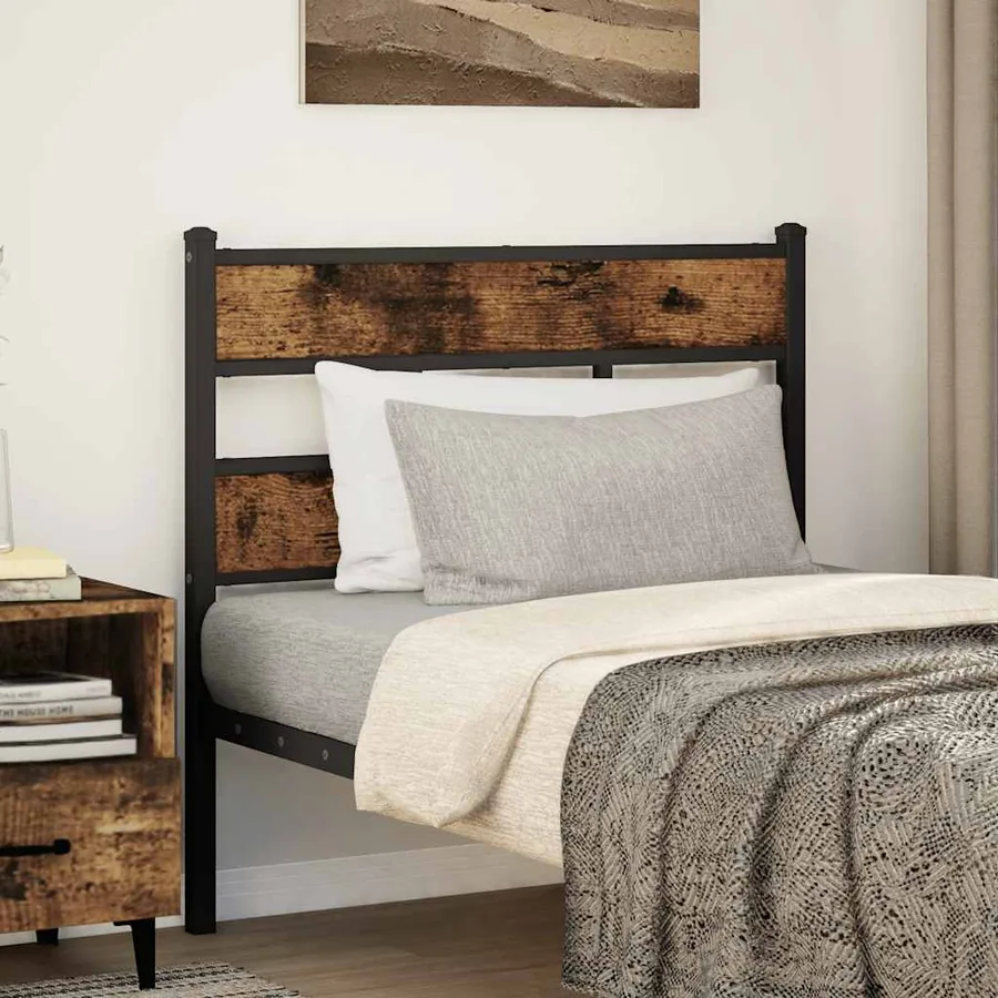 Tête de lit de remplacement chêne fumé 100 cm fer et bois d'ingénierie
