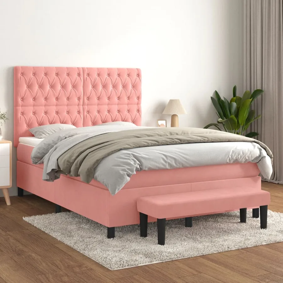 Sommier à lattes de lit avec matelas Rose 140x190 cm Velours