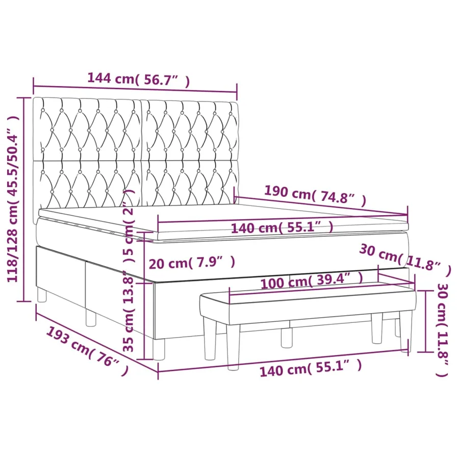 Sommier à lattes de lit avec matelas Rose 140x190 cm Velours - 8