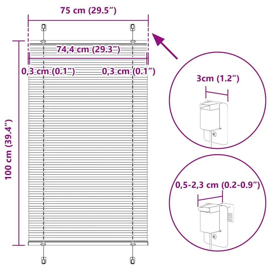 Store plissé vert pétrole 75x100 cm largeur du tissu 74,4 cm - 14