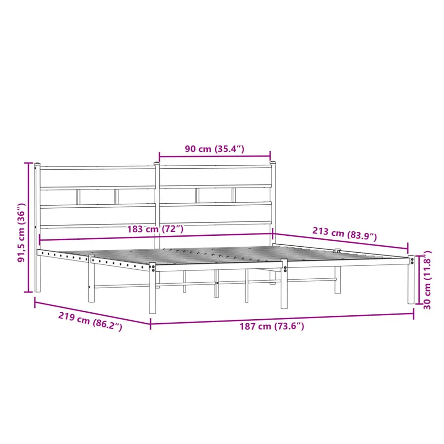 Cadre de lit en métal sans matelas chêne sonoma 183x213 cm - 9