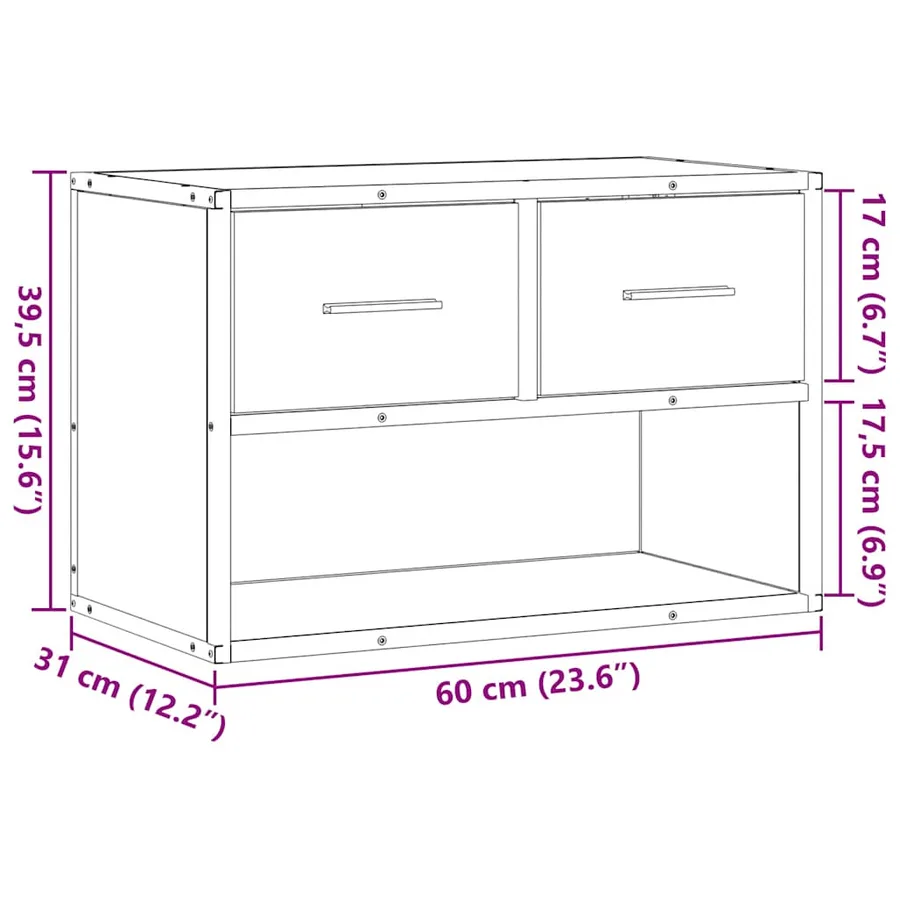 Meuble TV noir 60x31x39,5 cm bois d'ingénierie et métal - 11