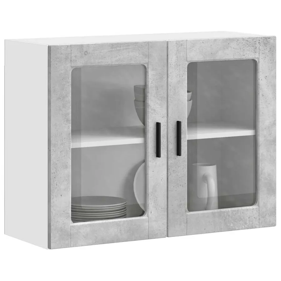 Armoire murale de cuisine avec porte en verre Porto gris béton - 4