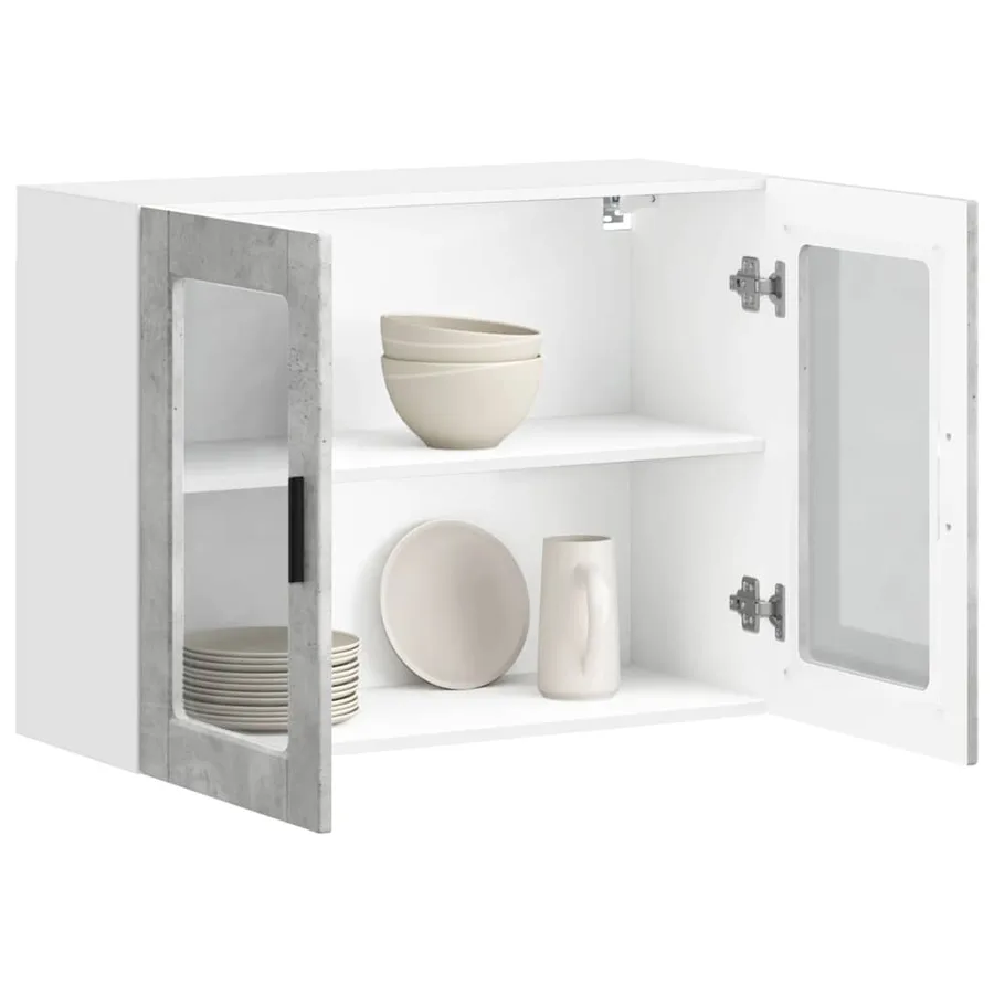 Armoire murale de cuisine avec porte en verre Porto gris béton - 5