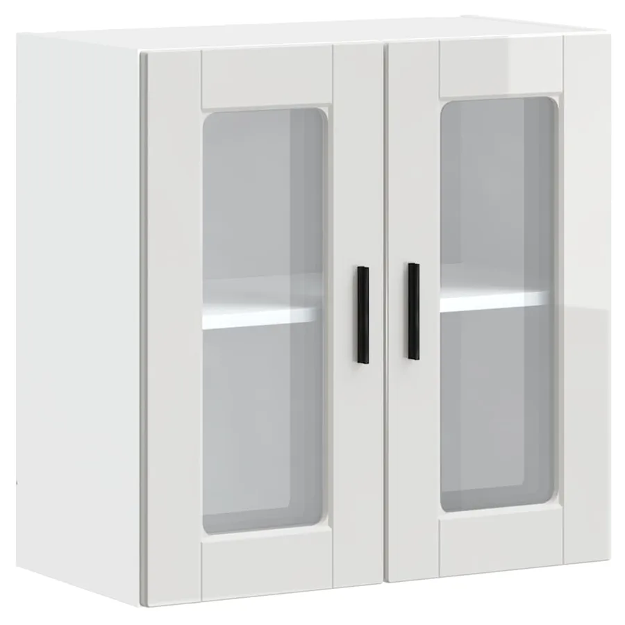 Armoire murale cuisine avec porte en verre Porto blanc brillant - 2