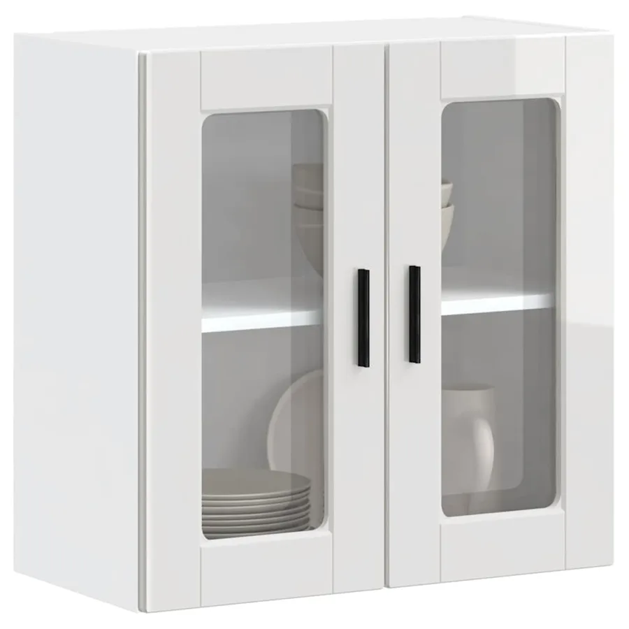 Armoire murale cuisine avec porte en verre Porto blanc brillant - 3