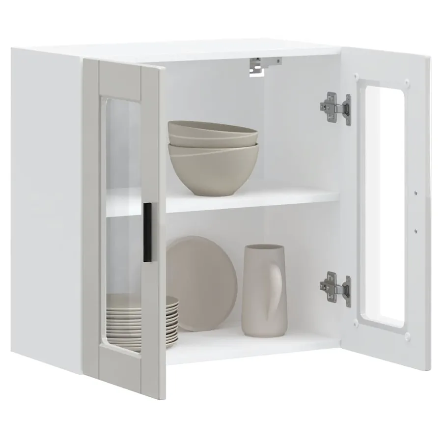 Armoire murale cuisine avec porte en verre Porto blanc brillant - 4