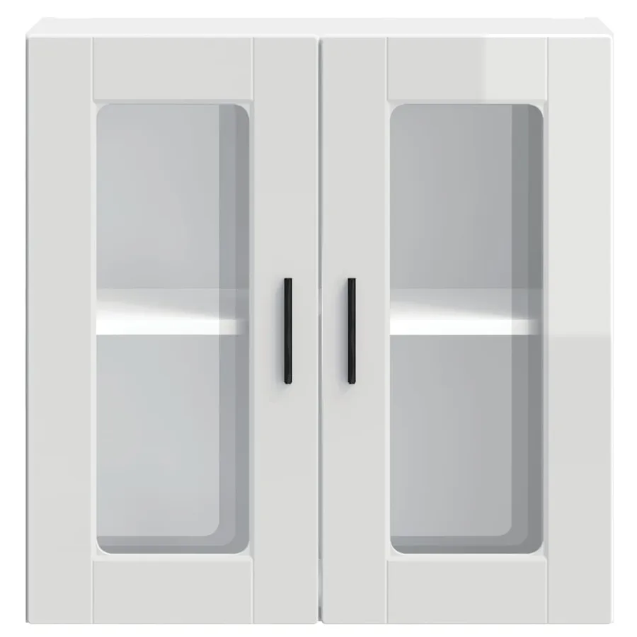 Armoire murale cuisine avec porte en verre Porto blanc brillant - 6