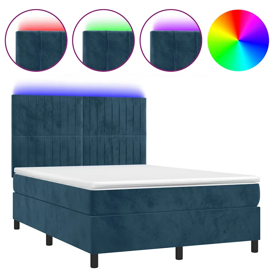 Sommier à lattes de lit avec matelas LED Bleu foncé 140x190 cm - 2