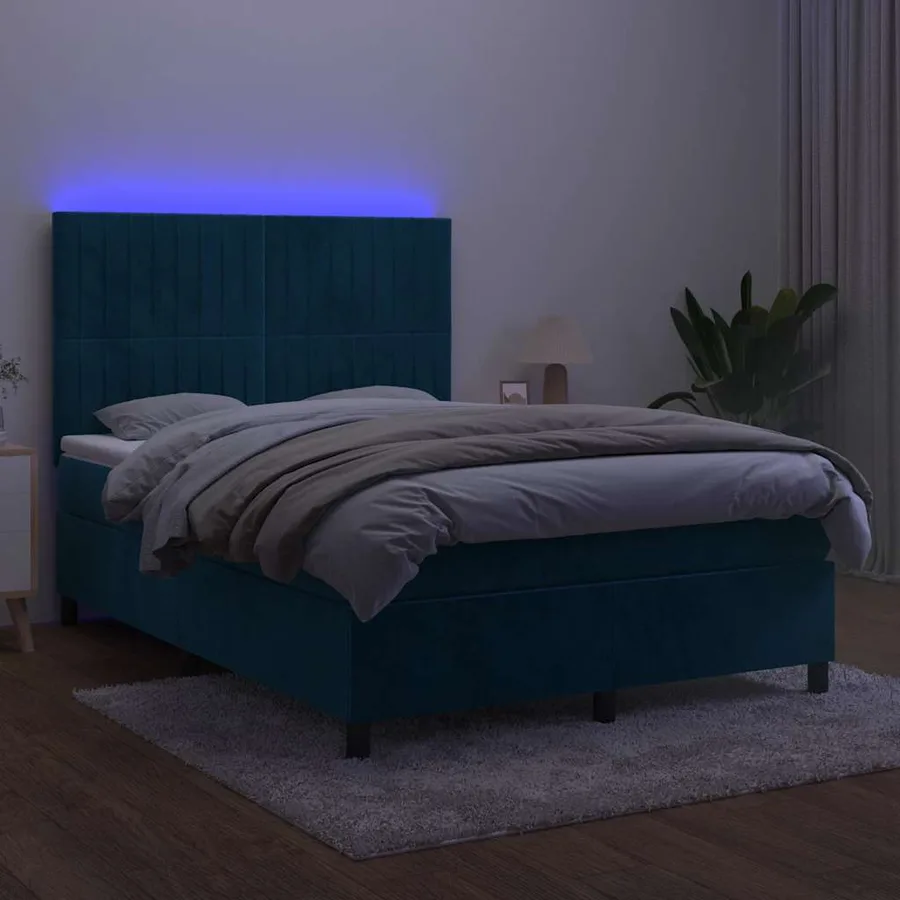 Sommier à lattes de lit avec matelas LED Bleu foncé 140x190 cm - 4