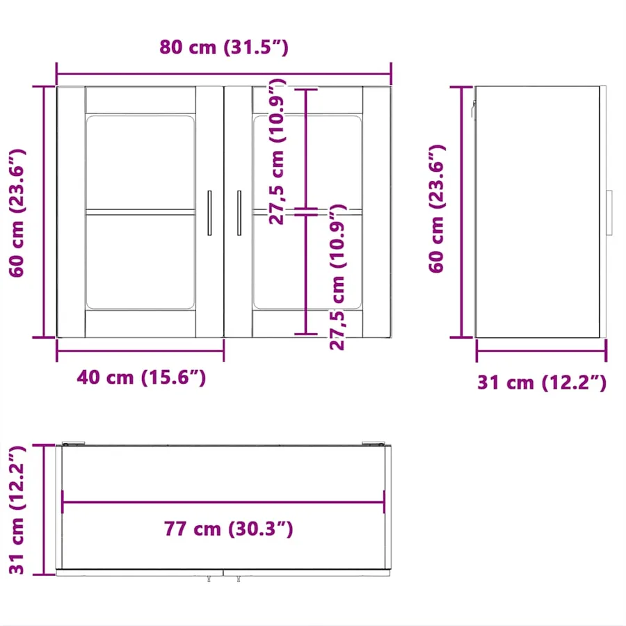Armoire murale de cuisine avec porte en verre Porto blanc - 12
