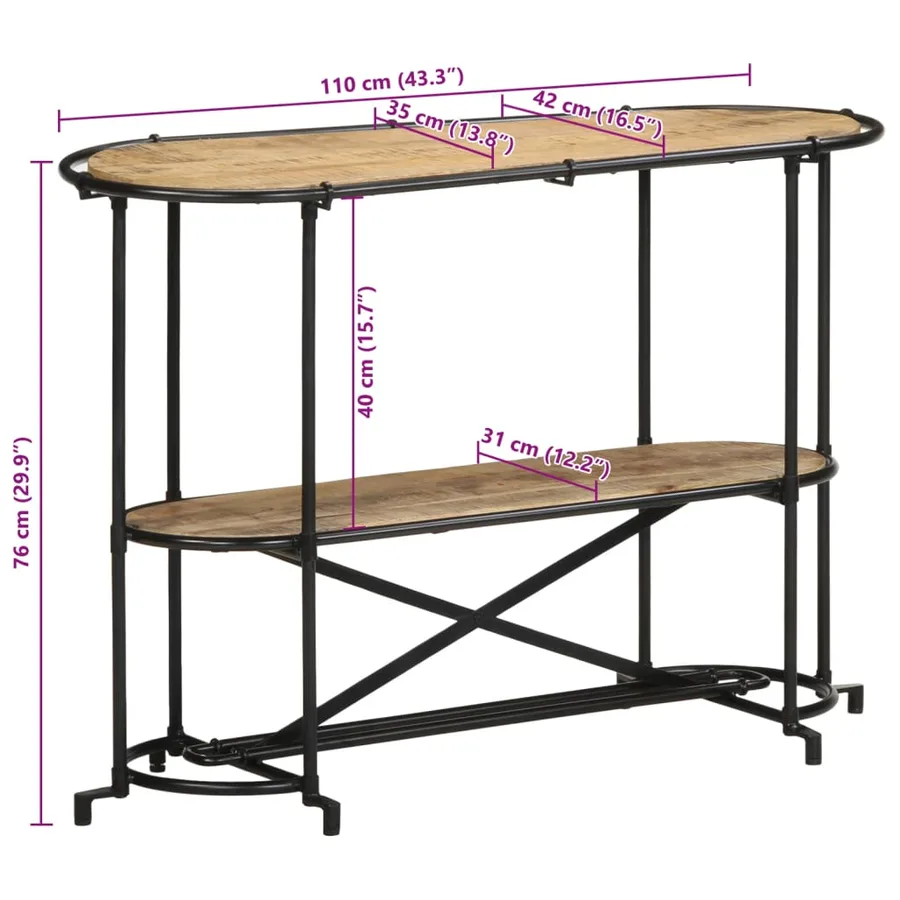 Table console 110x42x76 cm bois massif de manguier brut - 12