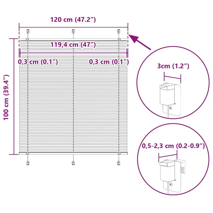 Store plissé blanc 120x100cm largeur du tissu 119,4cm polyester - 14