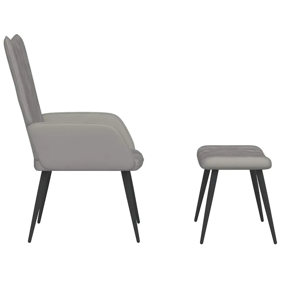 Chaise de relaxation avec repose-pied Gris clair Velours - 4