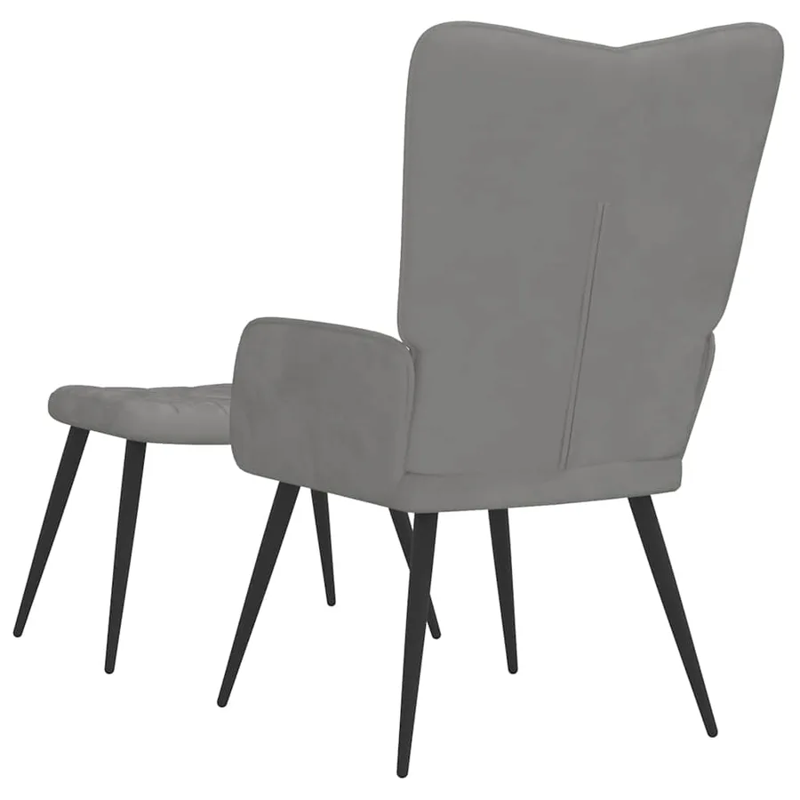 Chaise de relaxation avec repose-pied Gris clair Velours - 5